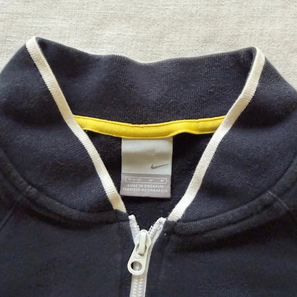 Y2K Nike Girls Navy Blue Full Zip Track Jacket Embroidered Logo M 8-10
